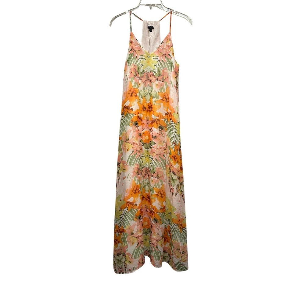 Banana Republic Flowy Maxi Dress‎ Floral Print Sz 2 Orange Green Pink $110
